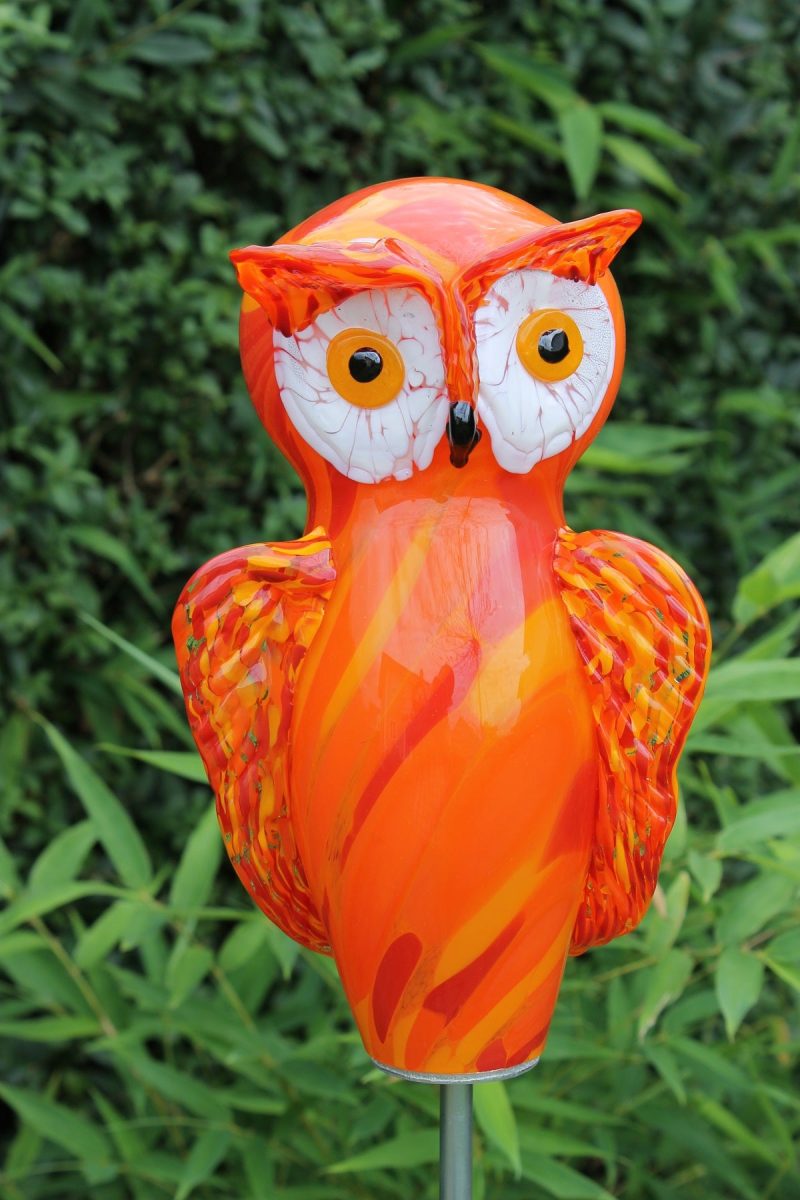 Eule Gartenflair 24 cm inkl. Stab orange