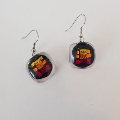 Ohrringe mit Glasstein Rot Gelb Fusing