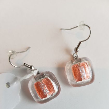 Ohrringe mit Glasstein Rosa Orange Fusing