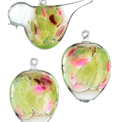 Glasfigur Vogel und Eier zum Hängen 3teilig grün