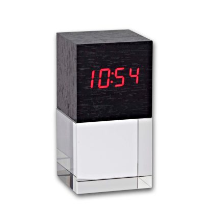 Glasblock mit Uhr in Holzoptik 12
