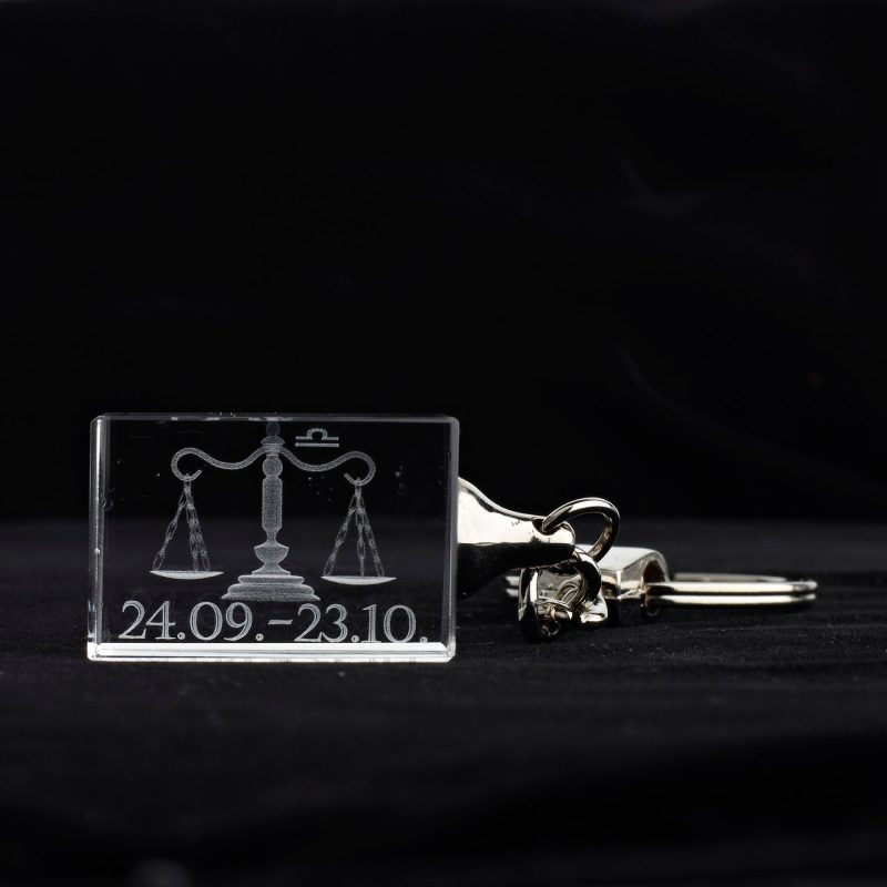 Glasschlüsselanhänger Sternzeichen Waage 3x2cm