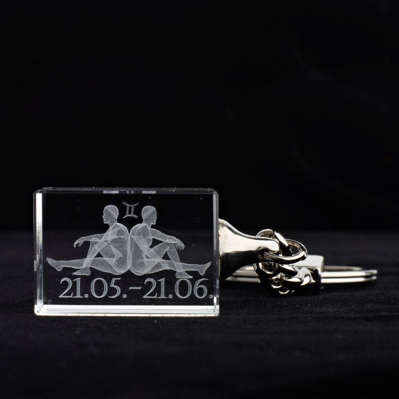 Glasschlüsselanhänger Sternzeichen Zwilling 3x2cm