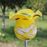 Windlicht gelb Gartendekoration Blüte Kerzenhalter Glas Handmade 15cm inkl Stab