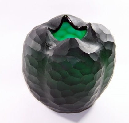 Glasvase rund Blumengefäß Deko Tischvase Moonlight Höhe 18cm grün Handmade