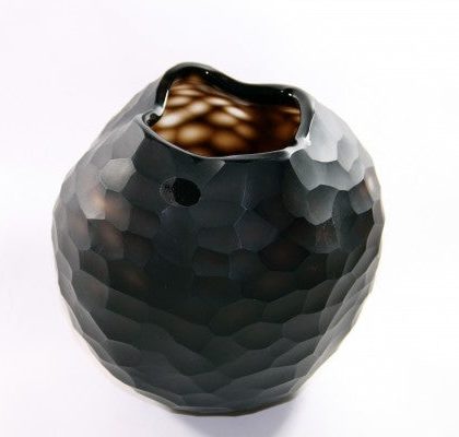 Glasvase rund Blumengefäß Deko Tischvase Moonlight Höhe 18cm braun Handmade