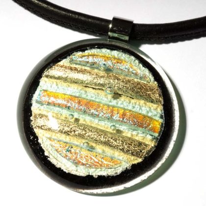 Halskette rund mit Glasanhänger Gold Fusing (Lederband)