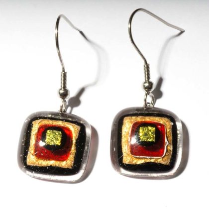 Ohrringe mit Glasstein Rot Gold Fusing