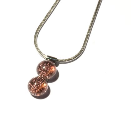 Halskette mit Glasperle Twinny Rose Stone Fusing (Edelstahlkette)