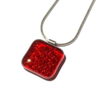 Halskette mit Glasanhänger Red Stone Simply (Edelstahlkette)