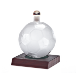 Geschenkflasche Glasflache Fußball Glas Holzsockel Leer 200 ml
