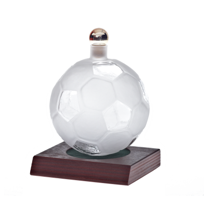 Geschenkflasche Glasflache Fußball Glas Holzsockel Leer 200 ml