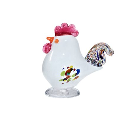 Glas Figur Hahn Tierwelt 16cm weiß