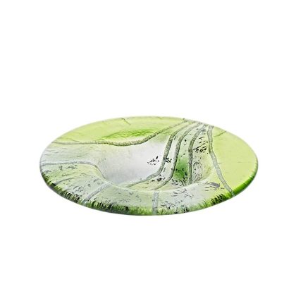 Kerzenhalter Kerzenteller Schälchen rund Deko Fusing Glas grün 16cm Handmade