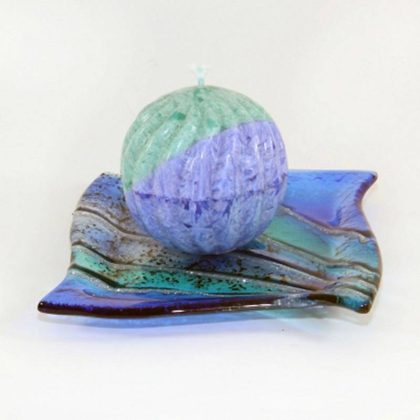 Kerzenhalter Glasteller Untersetzter Tischdeko Fusing Glas blau 14x14cm Handmade