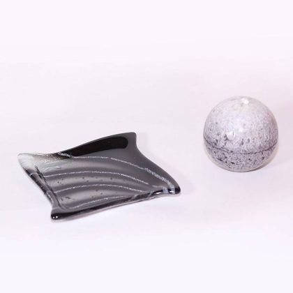 Kerzenhalter Glasteller Untersetzter Tischdeko Fusing schwarz 14x14cm Handmade