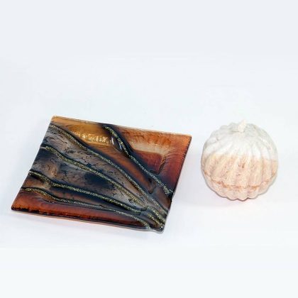 Kerzenhalter Glasteller Untersetzter Tischdeko Fusingglas braun 14x14cm Handmade