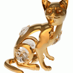 Katze sitzend Metallfigur vergoldet Kristallelemente 7cm Geschenk