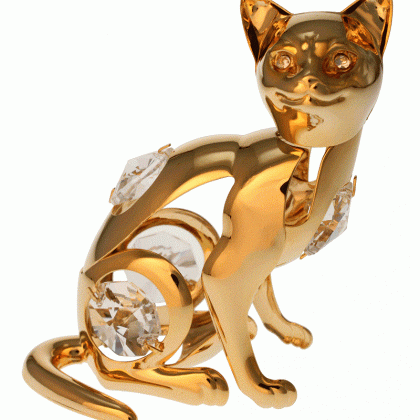 Katze sitzend Metallfigur vergoldet Kristallelemente 7cm Geschenk