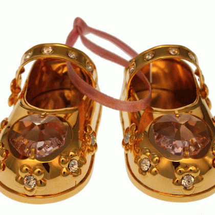 Babyschuhe Mädchen Metall vergoldet Kristallelemente 5 cm Geschenk