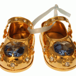 Babyschuhe Junge Metall vergoldet Kristallelemente 5 cm Geschenk
