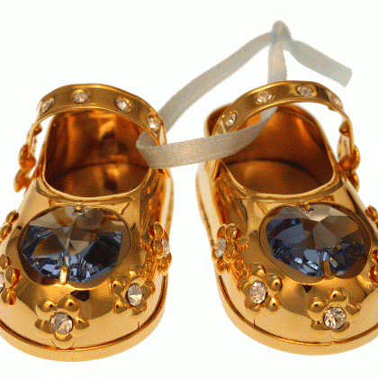 Babyschuhe Junge Metall vergoldet Kristallelemente 5 cm Geschenk