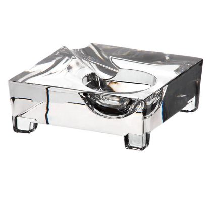 Design Aschenbecher Ascher Glas Bleikristall quadratisch 11 x 11 cm Füße Zigarre Zigarette Tabak Tabakspfeiffe Raucher Raucherecke Casablanca