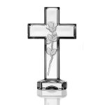 Glasreuz mit mattierter Rose Religious 21cm