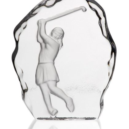 Glaspokal Golfspielering Frau Bleikristall teilmattiert 12 cm