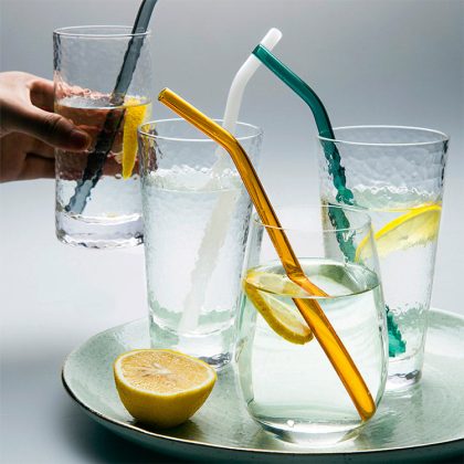 Glasstrohhalm 10erPack mit Reinigungsbürste gerade Klar