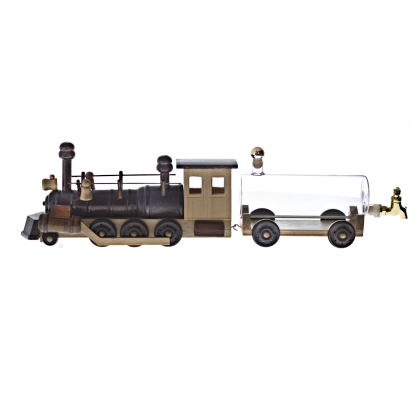 Geschenkflasche Lokomotive Lok Eisenbahn Glas Holz Leer Geschenkverpackung 55