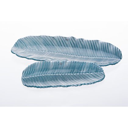 Glasschale Tablette Blatt Blau L 37 cm