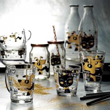 Glastasse mit Henkel Golden Cat 2er-Set 310 ml