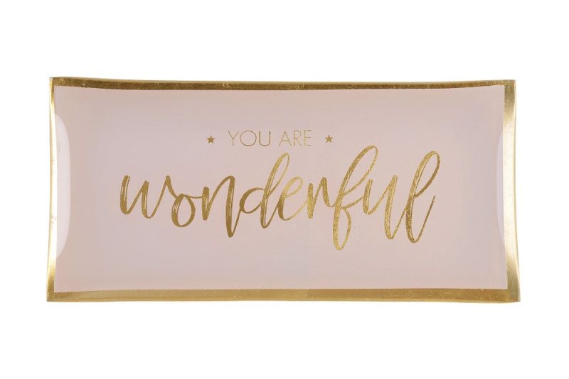 Glasteller Goldrand Spruch You are Wonderful rosa 21x10cm