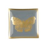 Glasteller Goldrand Schmetterling grau10x10cm