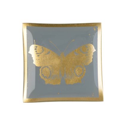 Glasteller Goldrand Schmetterling grau10x10cm