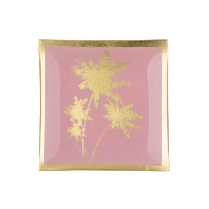 Glasteller Goldrand Palmen rosa Tropical 10x10cm