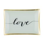 Glasteller Goldrand Schriftzug Love weiß 14x10cm