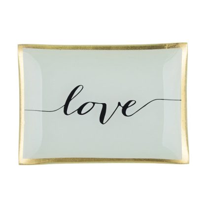 Glasteller Goldrand Schriftzug Love weiß 14x10cm