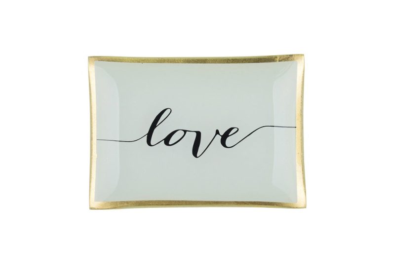 Glasteller Goldrand Schriftzug Love weiß 14x10cm