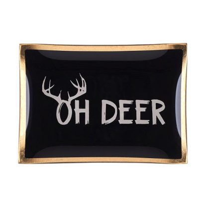 Glasteller Goldrand Schriftzug Oh Deer Geweih14x10cm