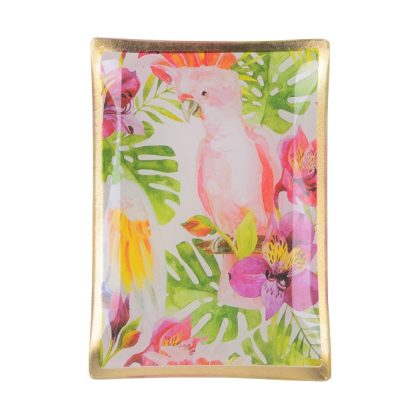 Glasteller Goldrand Papagei bunt Tropical 14x10cm