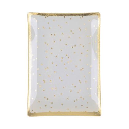 Glasteller Goldrand Goldene Punkte Dots weiß14x10cm