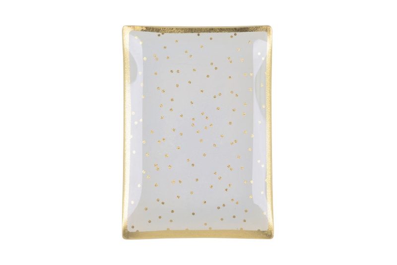 Glasteller Goldrand Goldene Punkte Dots weiß14x10cm