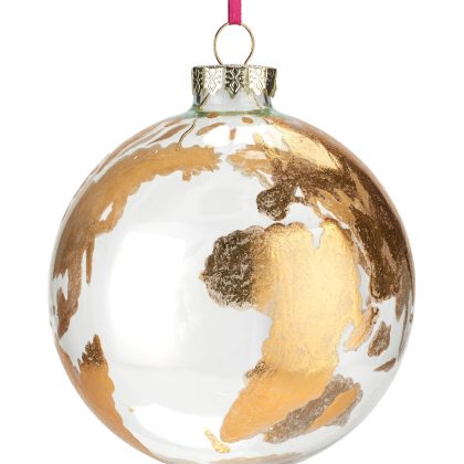 Glaskugel Weltkugel Erde Baumschmuck Hänger Klar/Gold 10cm