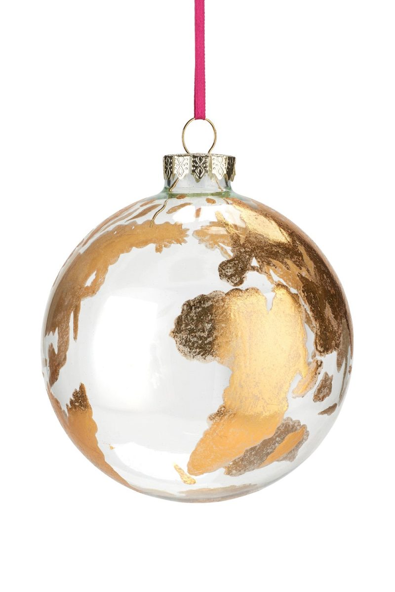 Glaskugel Weltkugel Erde Baumschmuck Hänger Klar/Gold 10cm