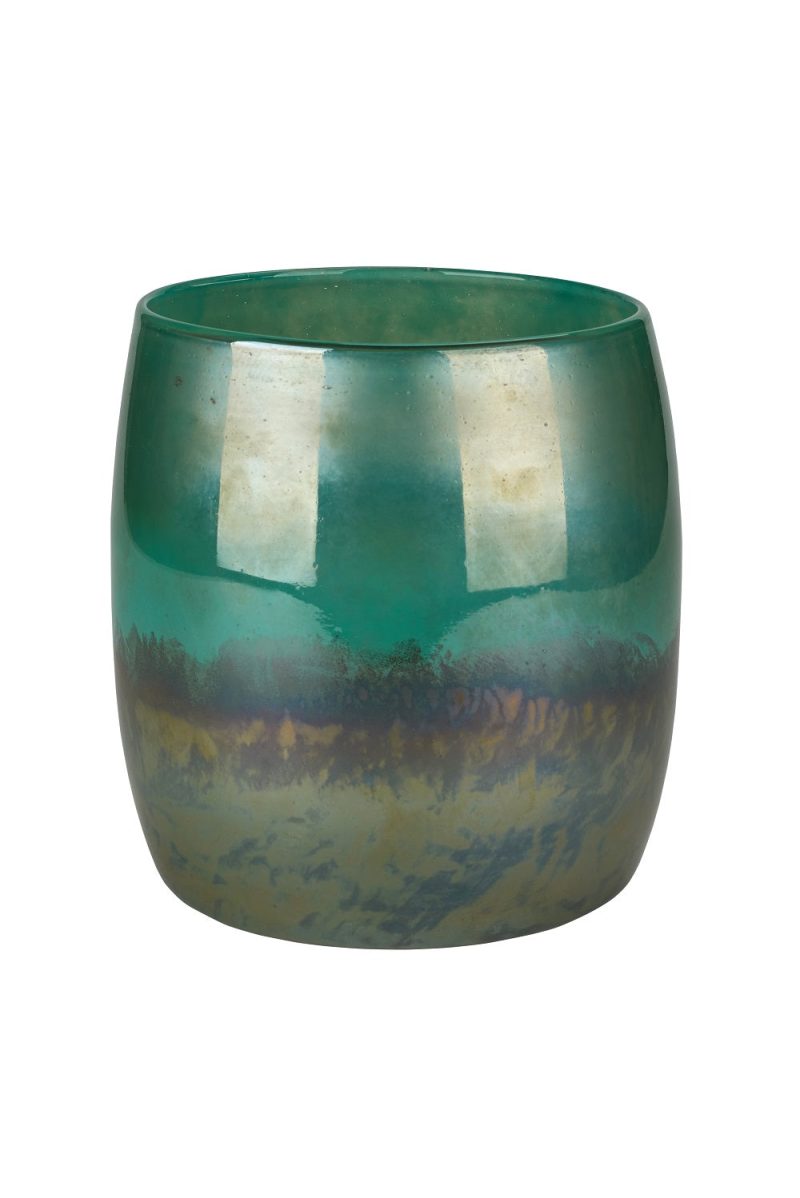 Blumenvase Glas Ãbertopf Perlmutt grau/grün 22cm