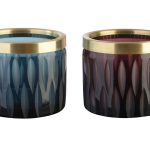 Votivkerzenhalter Glas mit Schliff Goldrand Navy Blau 7