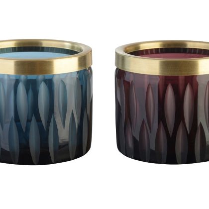 Votivkerzenhalter Glas mit Schliff Goldrand Navy Blau 7