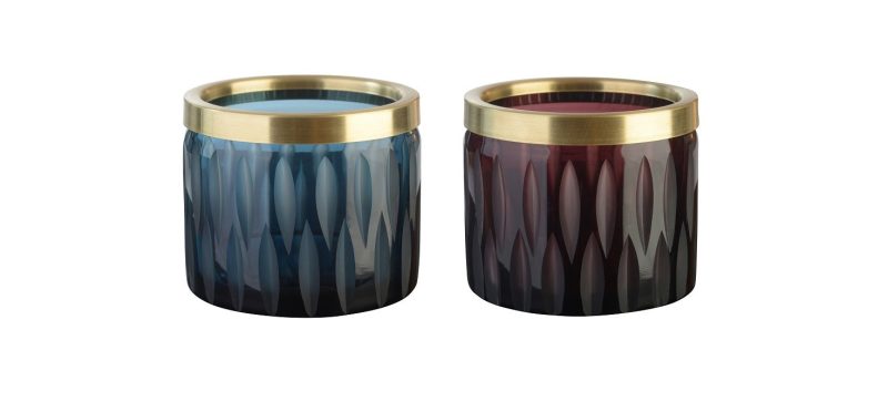 Votivkerzenhalter Glas mit Schliff Goldrand Navy Blau 7